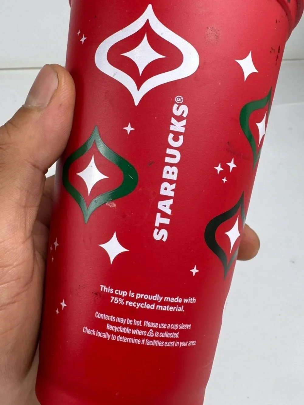 Starbucks Holiday Red Festive Ornament Reusable Plastic Cold Cup 16 fl oz 473 ML
